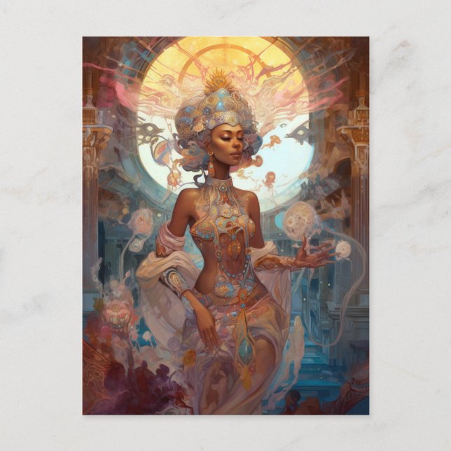 Postal Fantasía de la diosa negra afroamericana (Anverso)