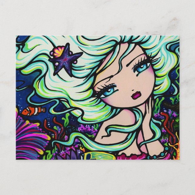 Postal Fantasía de la sirena del arrecife de coral del oc (Anverso)