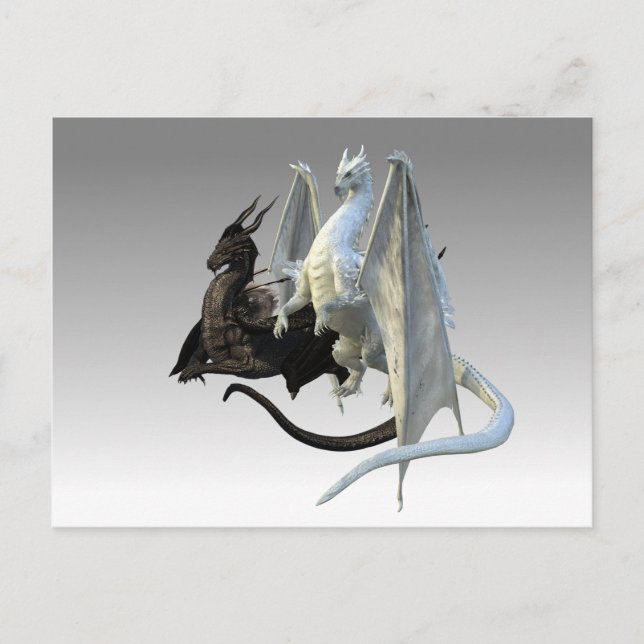 Postal Fantasía de los dragones blancos y negros (Anverso)