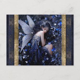 Postal Fantasía de mujer de hadas azules durmiendo arte