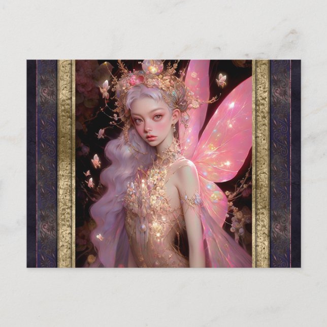 Postal Fantasía de mujer rosa (Anverso)