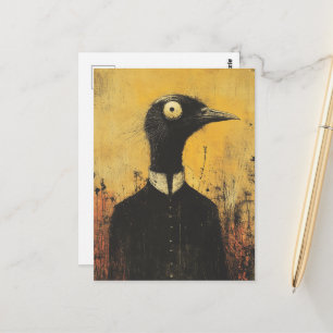 Postal Fantasía de pájaro negro en un vestido negro
