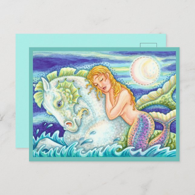 POSTAL FANTASÍA DE SAILOR MERMAID RIDING MERHORSE (Anverso / Reverso)