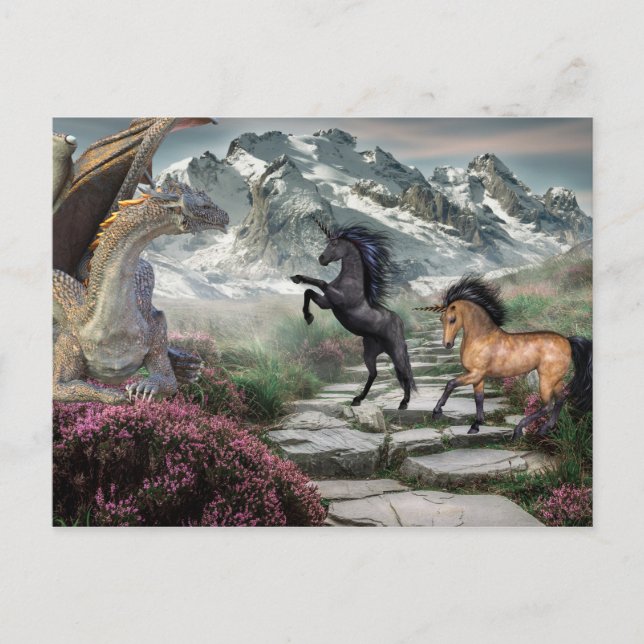 Postal Fantasía de Unicorn Dragon Bronze (Anverso)