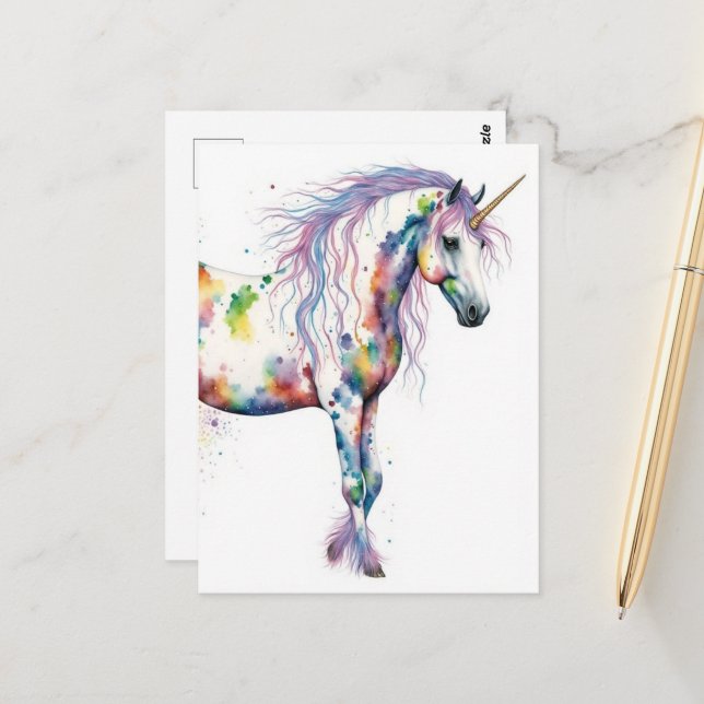 Postal Fantasia de Unicornio Colorido (Anverso/Reverso In Situ)