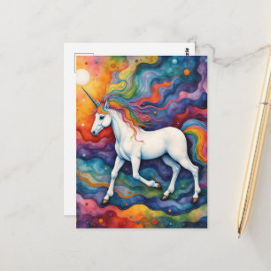 Postal Fantasia de Unicornio Hermoso y Colorido