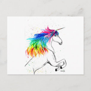 Postal Fantasía de unicornio mágico color de agua rosado
