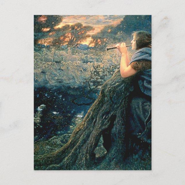 Postal “Fantasía del crepúsculo” de Edward Robert Hughes (Anverso)