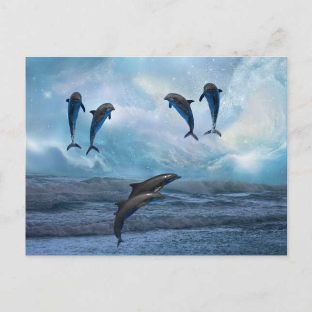 Postal fantasía delfines (Anverso)