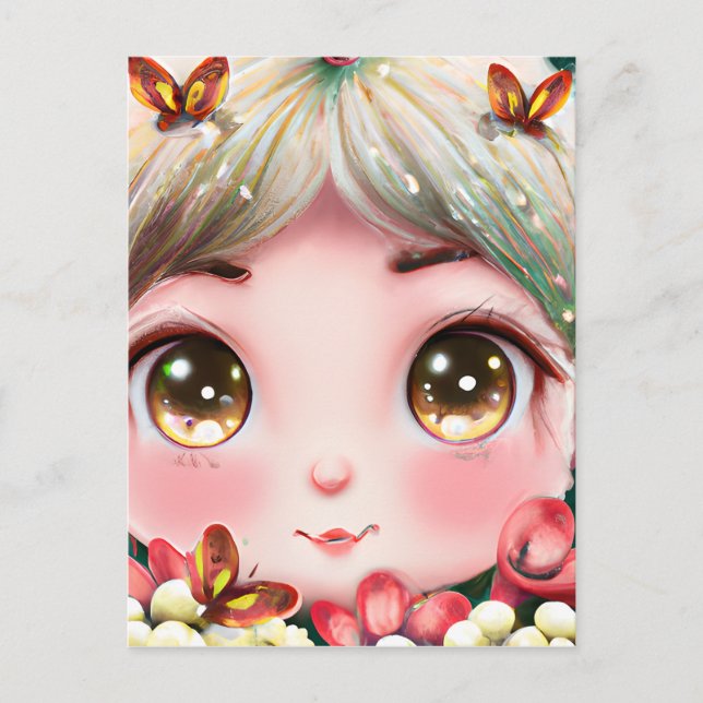 Postal Fantasía Detallada caprichosa Kawaii Baby Woodla (Anverso)