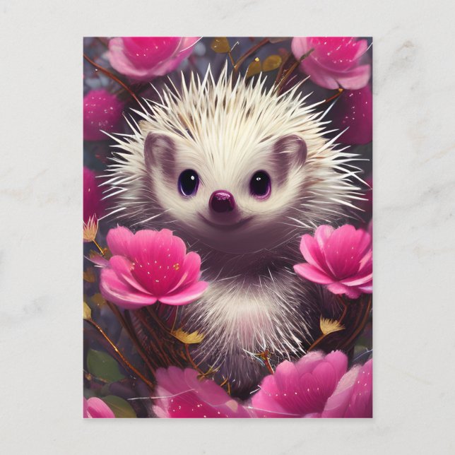 Postal Fantasía Detallada Cute Kawaii Valentine Hedgehog (Anverso)