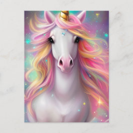 Postal Fantasía Detallada y caprichosa Kawaii Unicorn