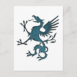Postal Fantasía Eagle León Turquesa Griffin Medieval