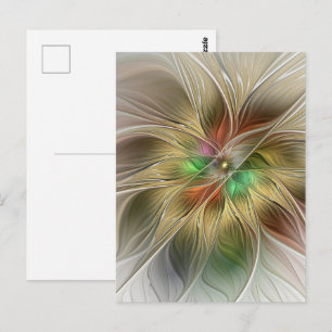 Postal Fantasía floral con fractal abstracto moderno dora