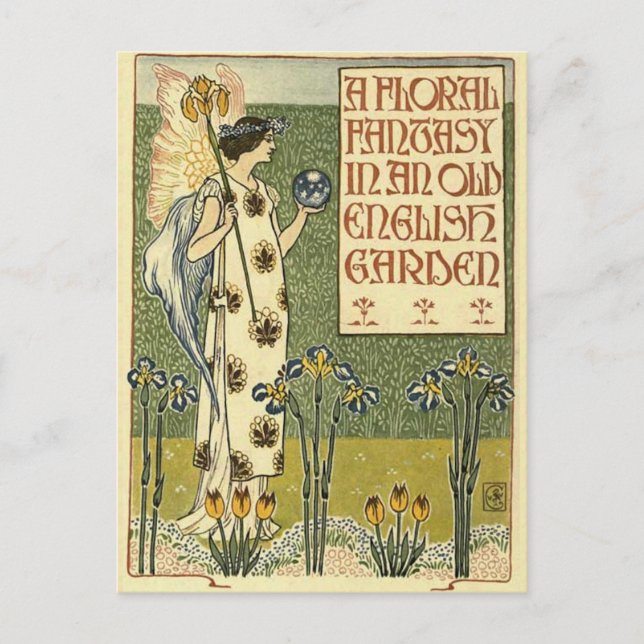 Postal Fantasía floral en un antiguo jardín inglés (Anverso)