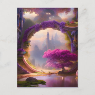 Postal Fantasía floral patio de árbol rosa
