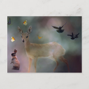 Postal Fantasía forestal de animales bebés