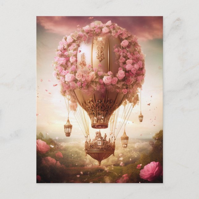 Postal Fantasía Globo de aire caliente Oro rosa (Anverso)