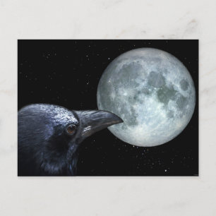 Postal Fantasía gótica nocturna de Crow y Moon Raven