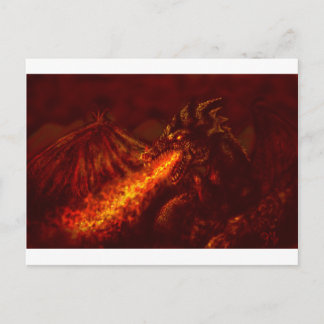 Postal Fantasía Gran Dragón Rojo Incendio Respiratorio
