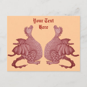 Postal fantasía mítica criatura dragón rojo para mellizos