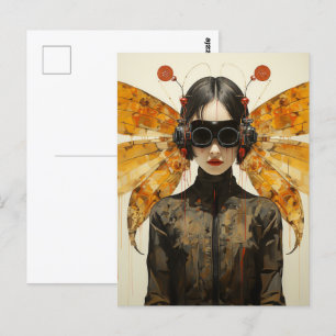 Postal Fantasía Mujer e insectos Naranjas Wings Scifi Art