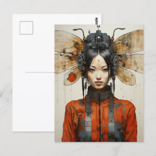 Postal Fantasía mujer e insectos Wings Scifi Arte de IA