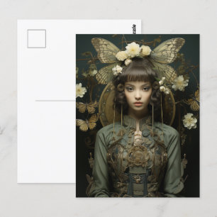 Postal Fantasía mujer e insectos Wings Scifi Arte de IA