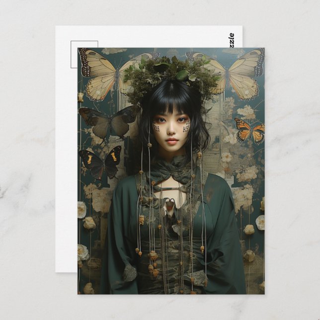 Postal Fantasía: Mujeres y mariposas: arte de IA (Anverso / Reverso)