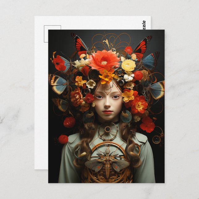 Postal Fantasía: Mujeres y mariposas: arte de IA (Anverso / Reverso)