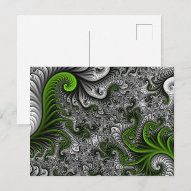 Postal Fantasía Mundo Arte Fractal Verde Y Gris Resumen (Anverso / Reverso)