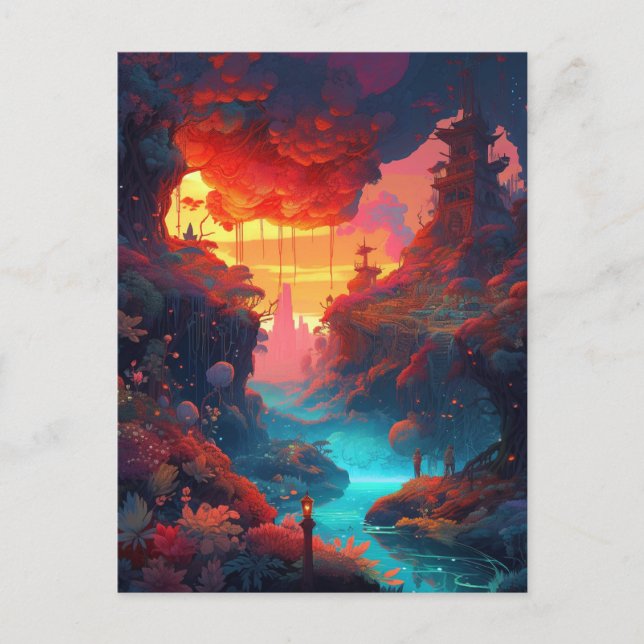 Postal Fantasía Paisaje Coloroso Surreal Postcard (Anverso)
