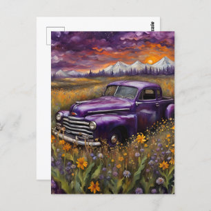 Postal Fantasía Retro violeta púrpura en un prado de mont