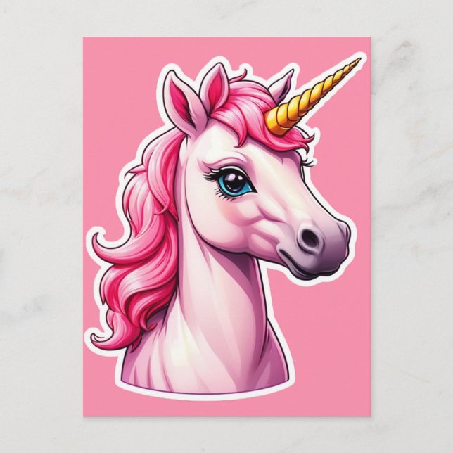 Postal Fantasía rosa de Unicorn (Anverso)