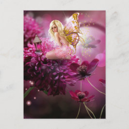Postal Fantasía rosa mística Flor de hadas arte de jardín