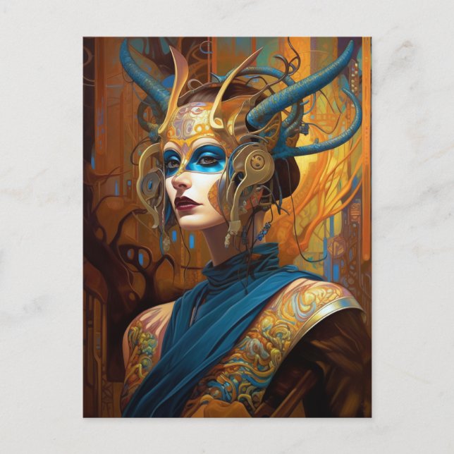 Postal Fantasía Sci-Fi Queen Headdress Mask (Anverso)