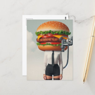 Postal Fantasía Surrealista Cheeseburger Mujer