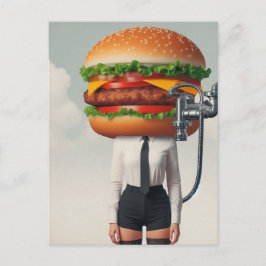 Postal Fantasía Surrealista Cheeseburger Mujer