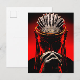 Postal Fantasía Tribal Oscura Guerrero Orando