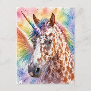 Postal Fantasia Unicornio Appaloosa Pegasus Surrealista