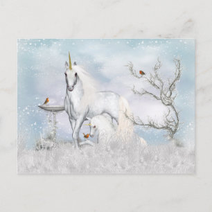 Postal fantasía - Unicornio y su potro en invierno