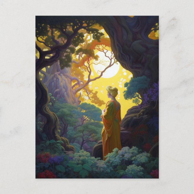 Postal Fantasía Woodland Forest Painting Art (Anverso)