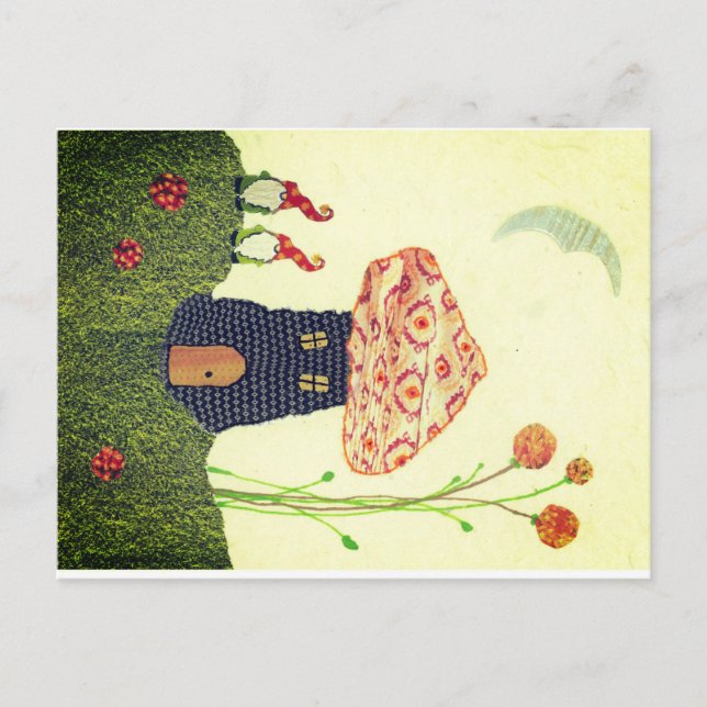 Postal fantasiosa con hongos, dos gnomos (Anverso)