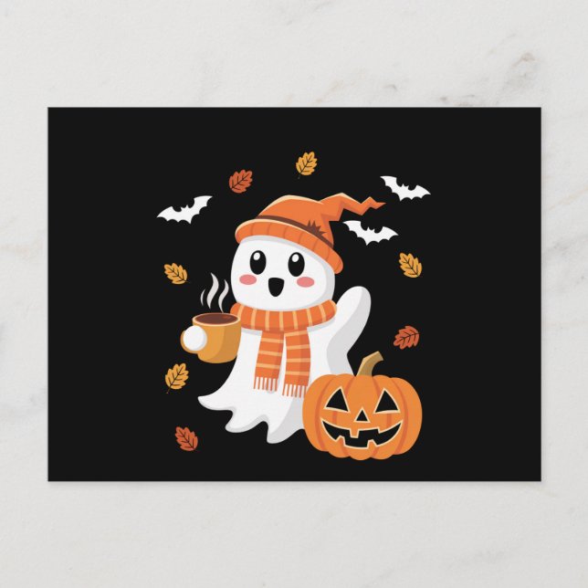 Postal Fantasma Adorable Bebiendo Café con Hielo en Hallo (Anverso)
