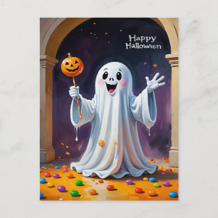 Postal Fantasma Alegre con Calabaza