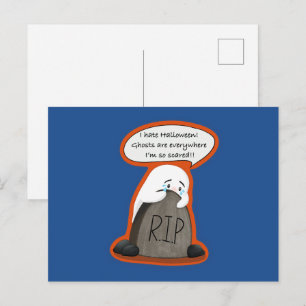 Postal Fantasma Asustado en Lápida RIP Halloween