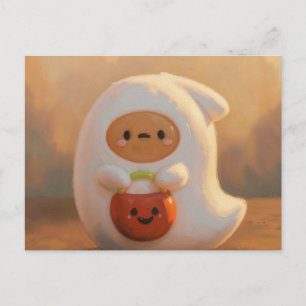 Postal Fantasma con cubeta de calabaza Halloween