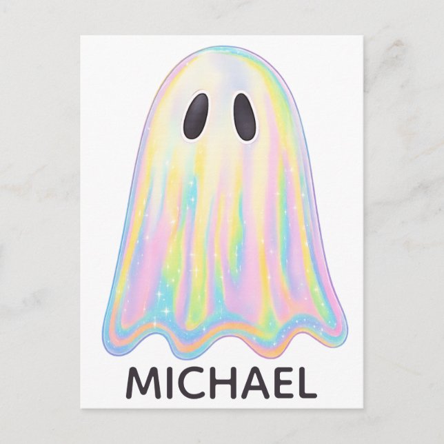 Postal Fantasma de Arcoíris Pastel Adorable | Espeluznant (Anverso)