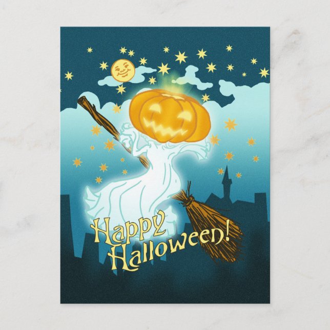 Postal Fantasma de calabaza de Halloween vintage (Anverso)