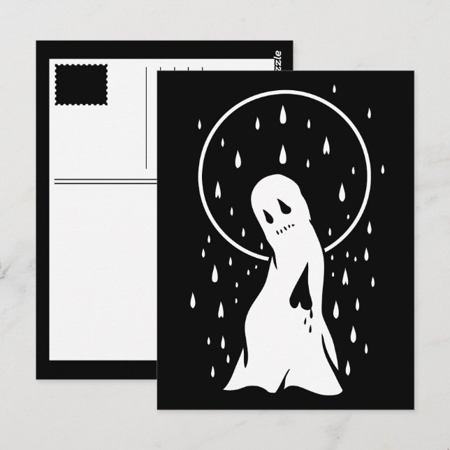 Postal fantasma de corazón roto en la lluvia (Anverso / Reverso)